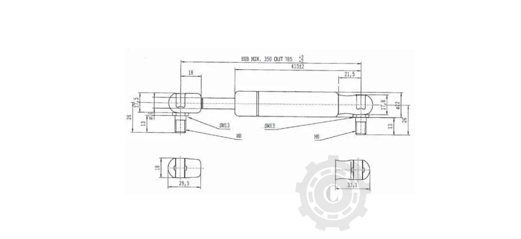 AMORTIZOR GAZ L785MM CURSA 350MM