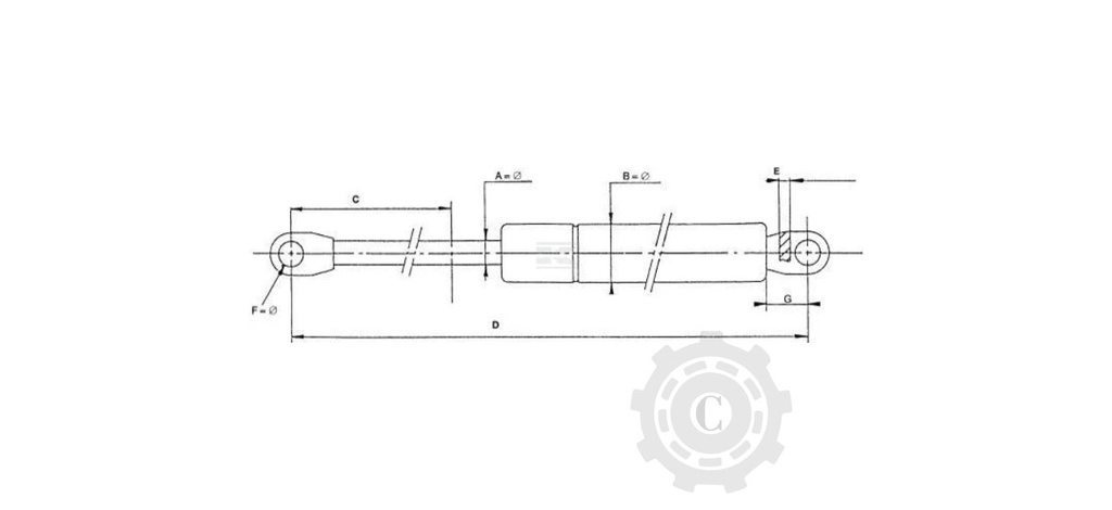 Amortizor gaz L=585mm cursă 247mm 1150N