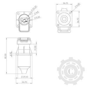 TR00014KR PRIZA 3 PINI PLASTIC 12/24V