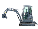 Mini excavator 2T cu cabina, motor diesel 25CP (18.4KW), adancime sapare 2120mm, capacitate ridicare 350Kg, 2 cupe incluse 400/770mm THOR