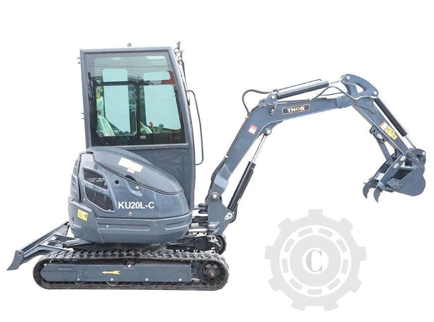 Mini excavator 2T cu cabina, motor diesel 25CP (18.4KW), adancime sapare 2120mm, capacitate ridicare 350Kg, 2 cupe incluse 400/770mm THOR