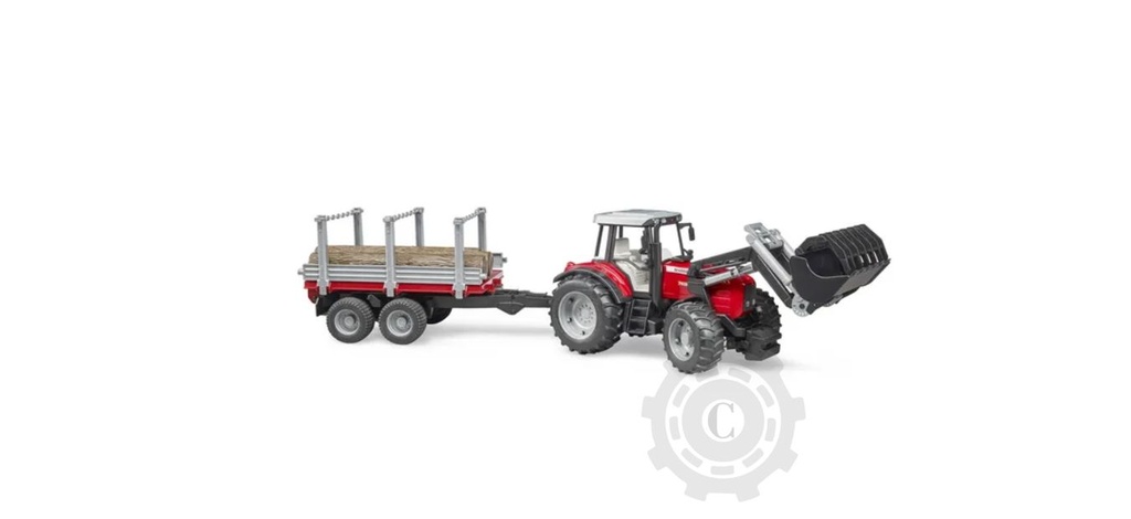 Tractor Massey Ferguson 7480 cu încarcator frontal si remorca de transport lemn