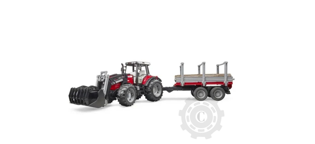 Tractor Massey Ferguson 7480 cu încarcator frontal si remorca de transport lemn