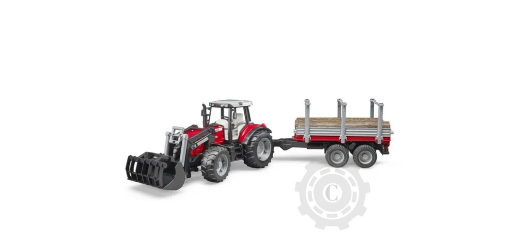 Tractor Massey Ferguson 7480 cu încarcator frontal si remorca de transport lemn