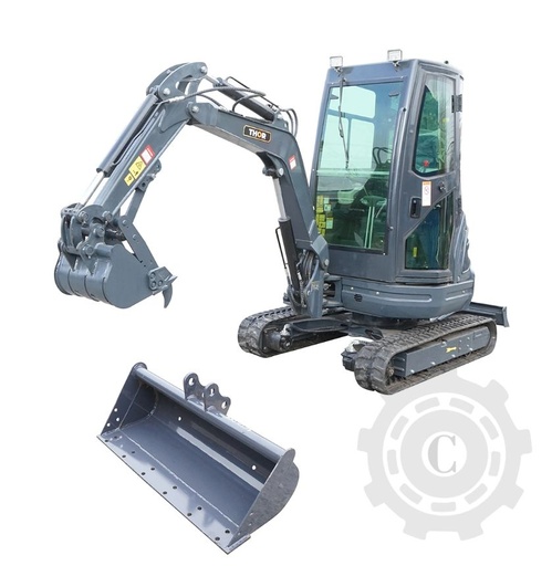 [CP084211] Mini excavator 2T cu cabina, motor diesel 25CP (18.4KW), adancime sapare 2120mm, capacitate ridicare 350Kg, 2 cupe incluse 400/770mm THOR
