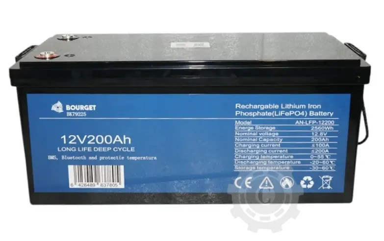[CP084712] Baterie Li-ion LiFePO4 12.8V, 200Ah (deep cycle) cu BMS, Bluetooth si protectie temperatura IP54 Bourget